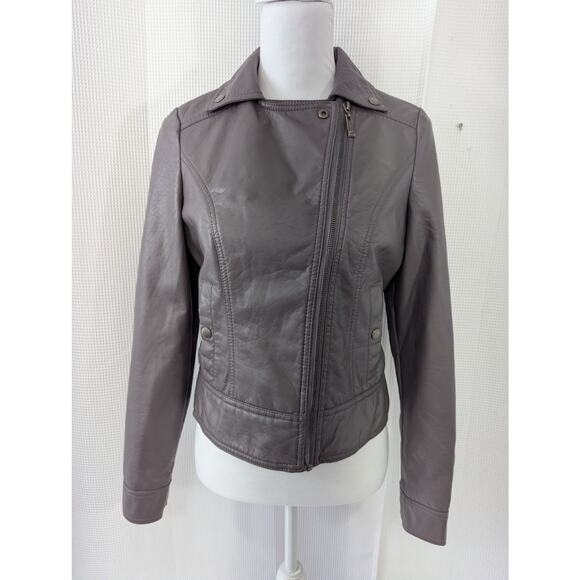 JOU JOU! STORMY GRAY VEGAN LEATHER BIKER/MOTO INSPIRED ZIPPER JACKET, COAT! SZ S - Picture 4 of 12
